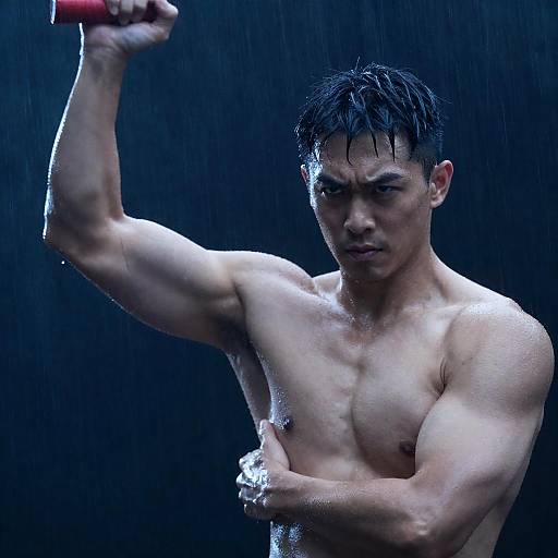 Intense Shirtless Man in the Rain