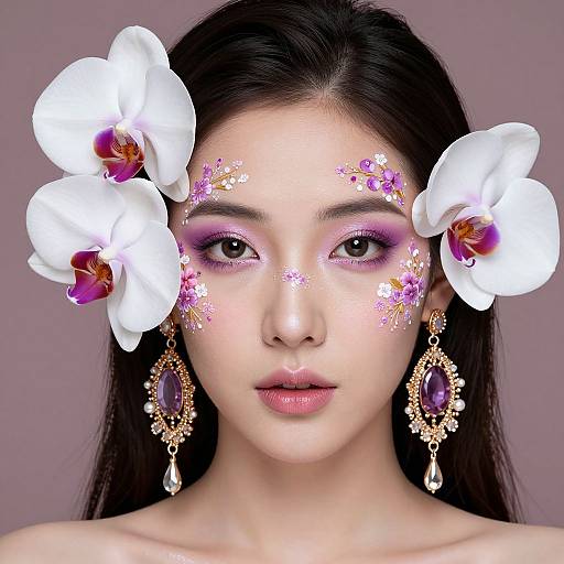 Floral Face Art and Jewelry Beauty