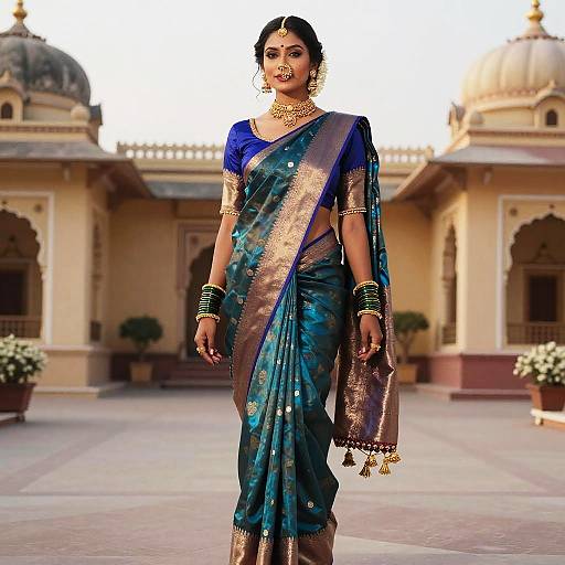 Model in Jewel-Toned Silk Sari