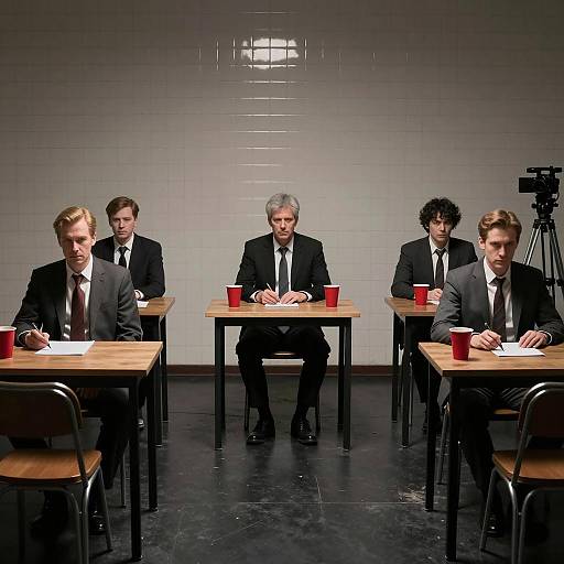 Intense Gathering in a Dimly Lit Room