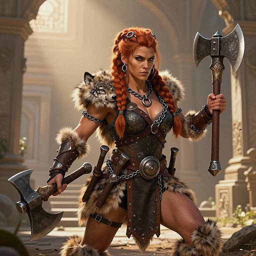 Fierce Female Dwarf Barbarian Warrior Scene