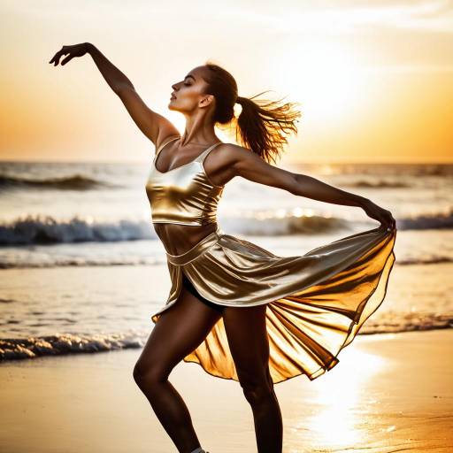 Hyperrealistic Dancer at Sunset Beach