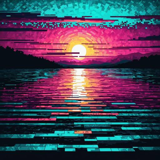 Pixelated Impressionistic Sunset Reflections