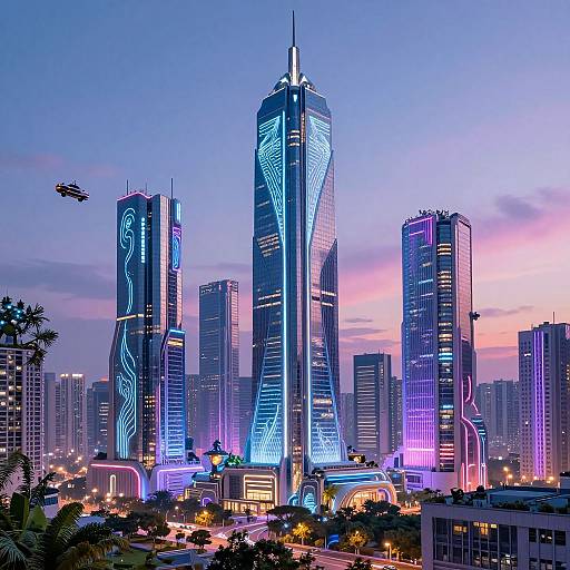 Futuristic Neon Cityscape at Twilight