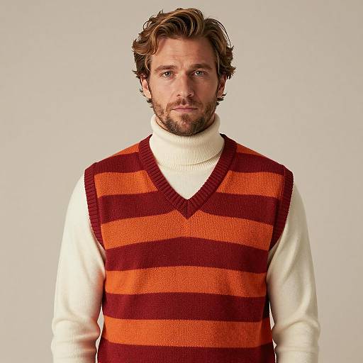 Man in Striped Sweater Vest and Turtleneck