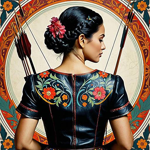 Back-View Archer in Art Nouveau Blooms