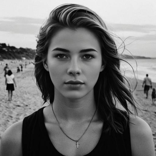 Teenage Girl at Beach in Monochrome
