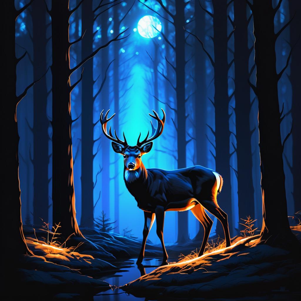 Mysterious Deer in Glowing Eyes Forest