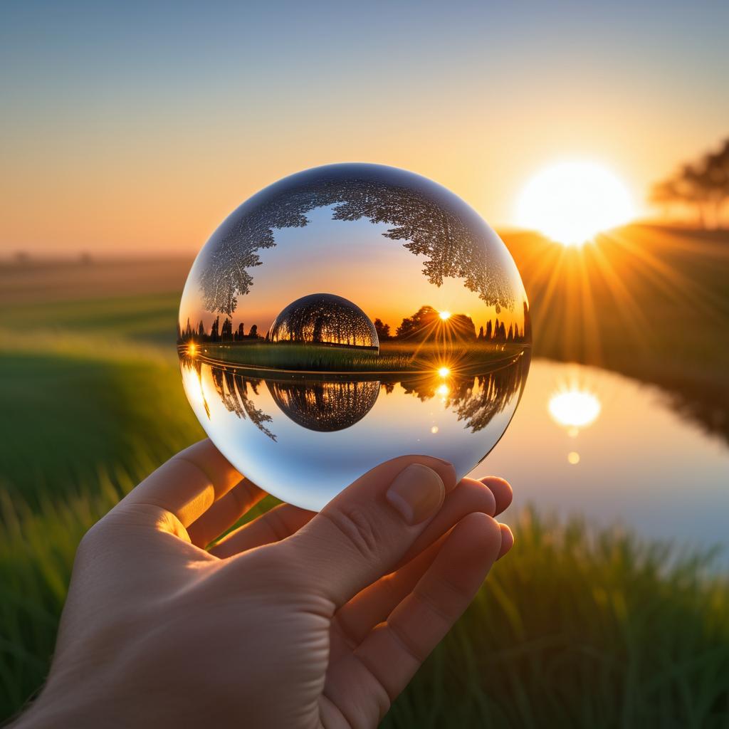 Delicate Glass Sphere with Sunset Reflection