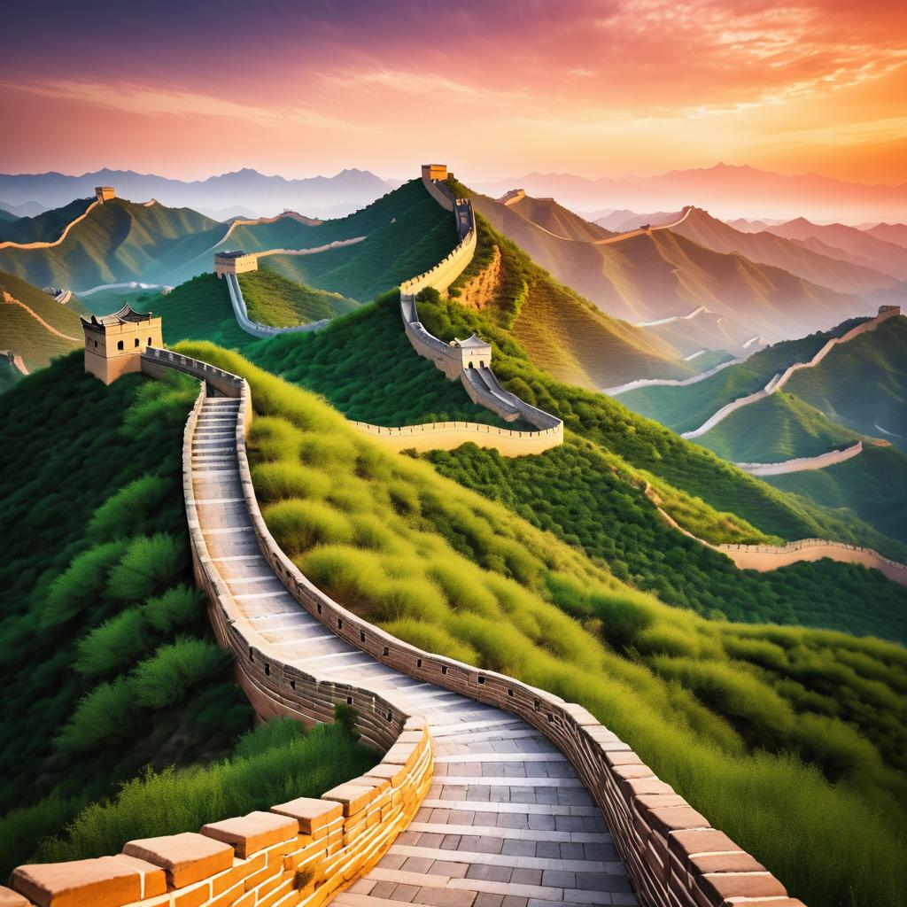 Vibrant Great Wall at Sunset Art