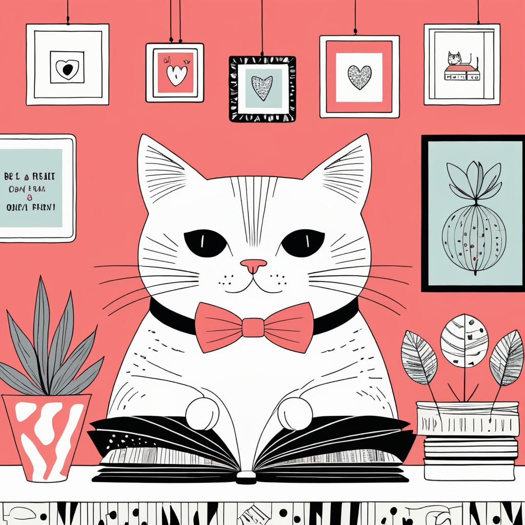 Whimsical Cat in Cozy Living Room Art