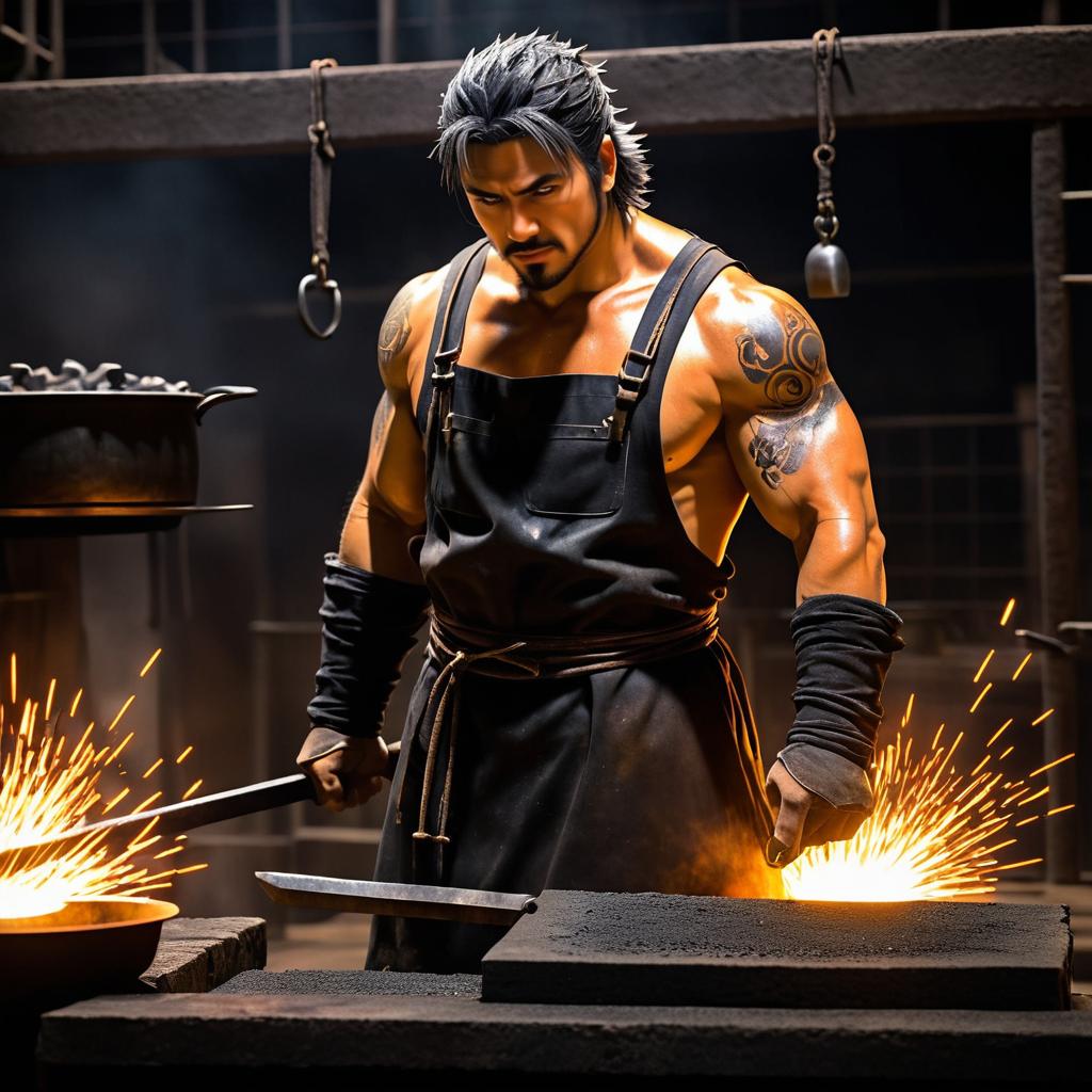 Passionate Blacksmith in a Luminous Forge