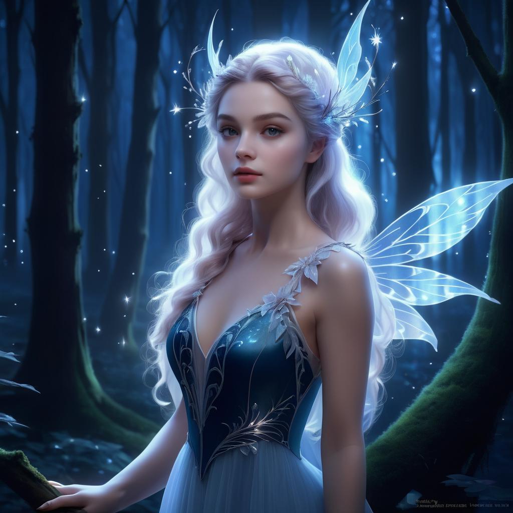 Ethereal Fairy Portrait in Moonlit Forest