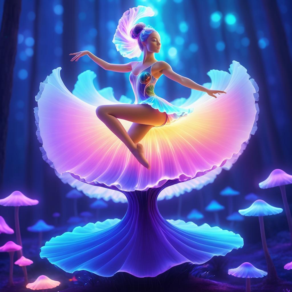 Whimsical Ballet Dancer on Glowing Mushroom