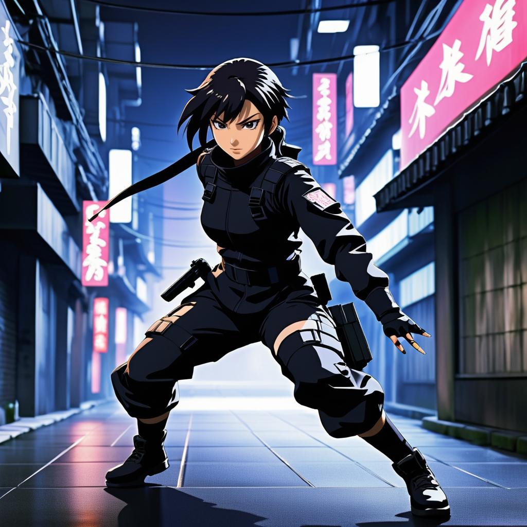 Dynamic Young Kunoichi in Urban Stealth