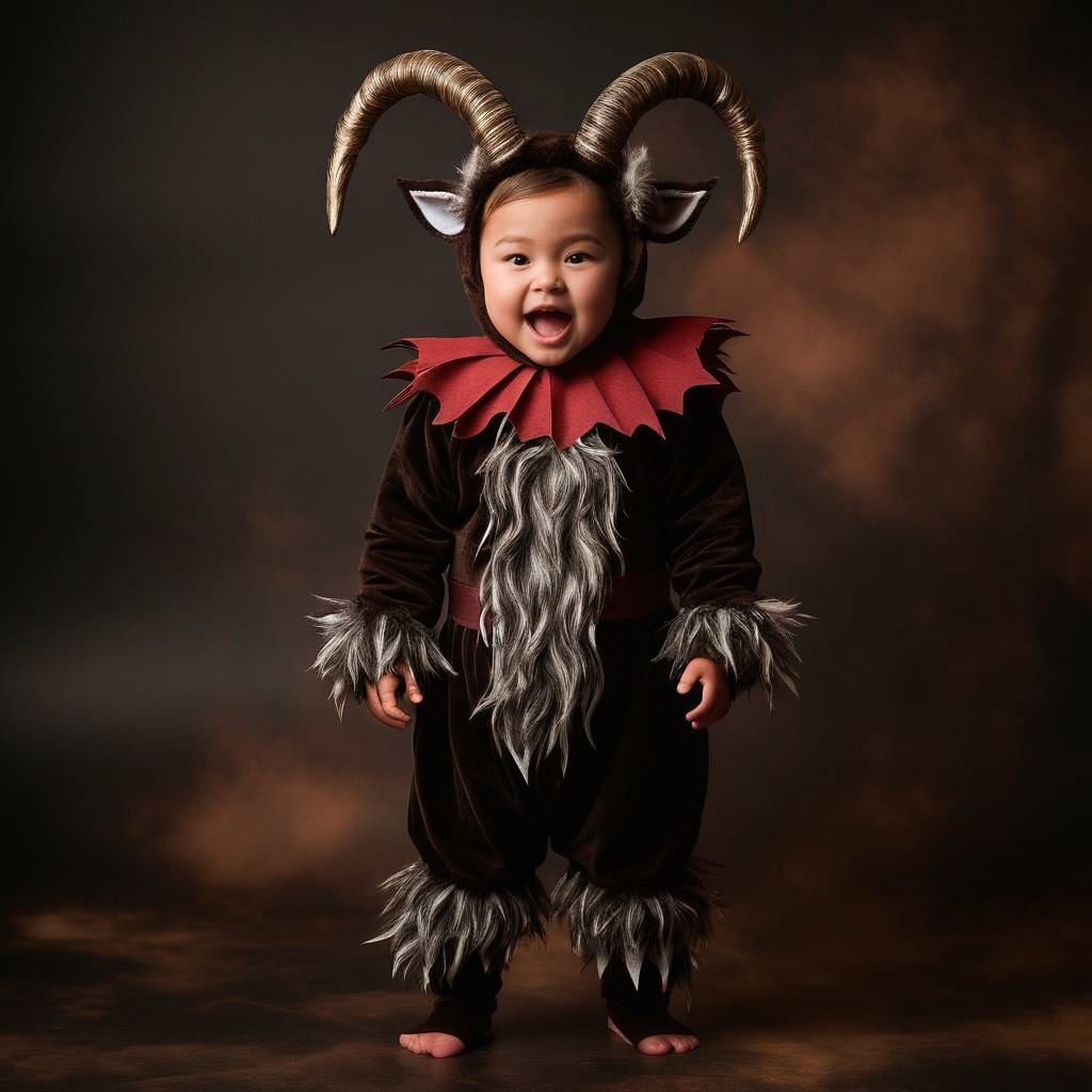 Surprised Kid in Krampus Costume Portrait