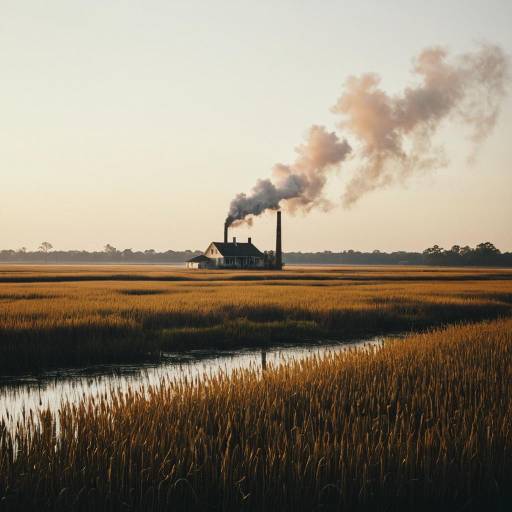 Louisiana Bayou Marshland with House and Smoke