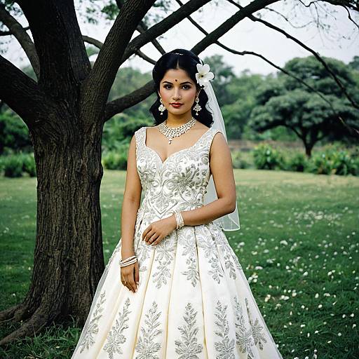Bridal Portrait in Embroidered Wedding Dress Outdoors