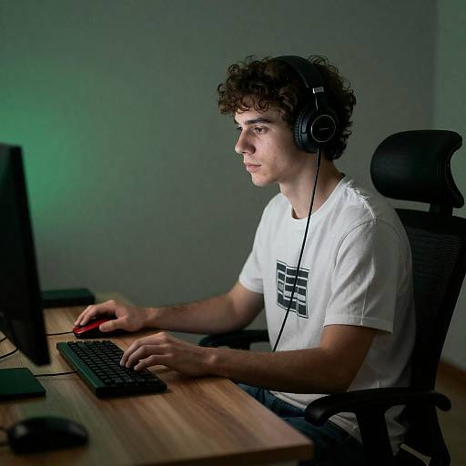 Focused Young Man in a Green Room