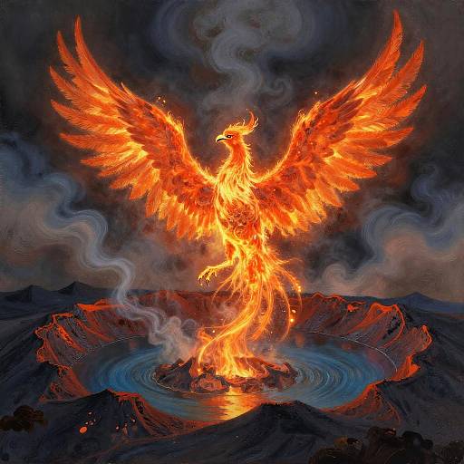 Fiery Phoenix Rising in Volcanic Crater