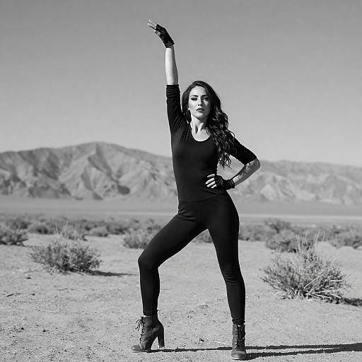 Monochrome Desert Pose Confident Woman