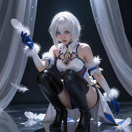 Glowing Anime Woman with Feathers