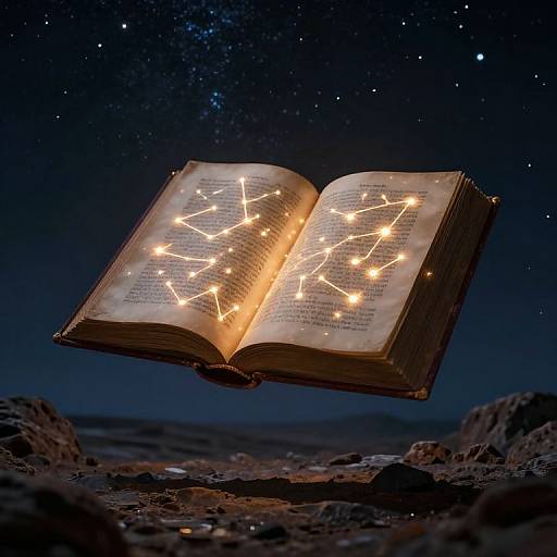 Ancient Illuminated Book Levitating Night