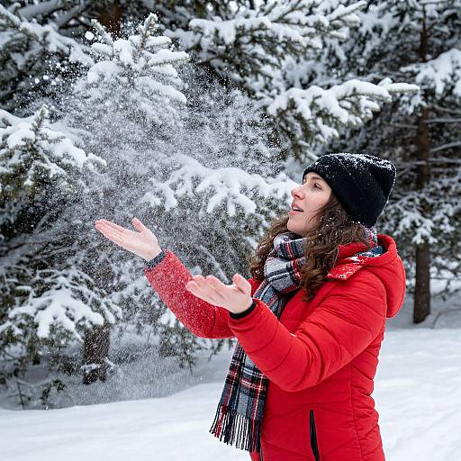 Woman Playfully Enjoying Snowy Winter