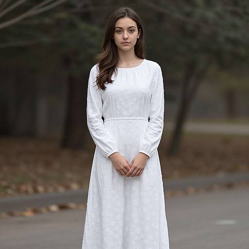 Realistic Woman in White Maxi Dress