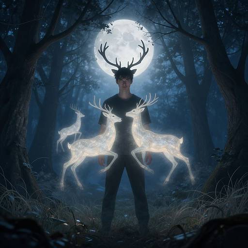 Mystical Man with Glowing Deer