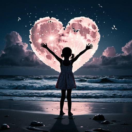 Silhouette of Child with Heart-Shaped Moon and Butterflies Silhouette of Child with Heart-Shaped Moon and Butterflies