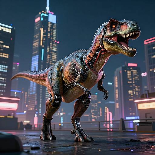 Neon Dinosaur AI in Futuristic City