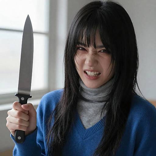 Crazed Young Woman with Knife