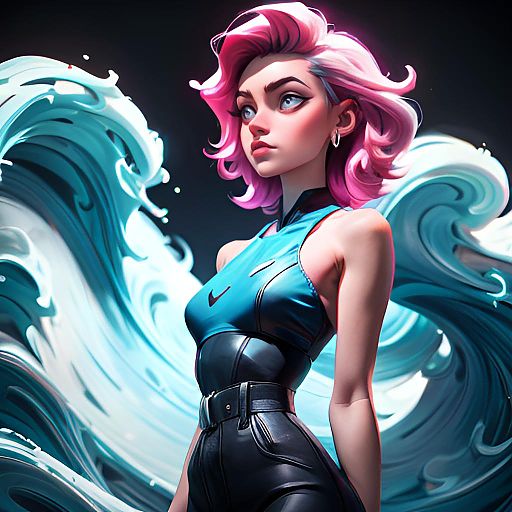 Anime Woman with Blue Ombre Hair