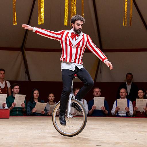 Realistic Man on Unicycle in Circus