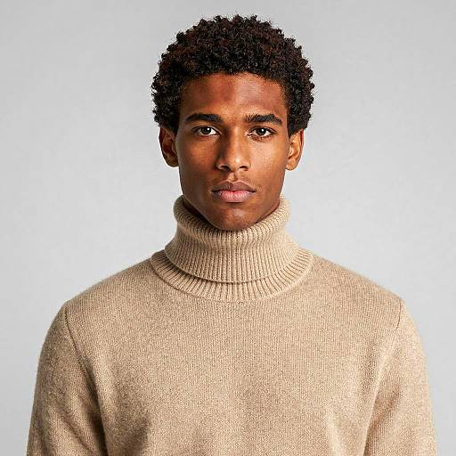 Young Black Man in Beige Turtleneck Sweater