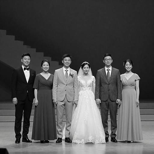 Black and White Wedding Party Portrait