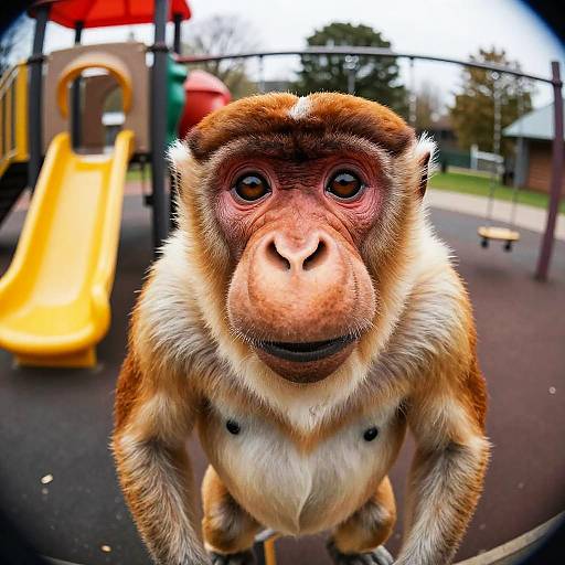 Fisheye Proboscis Monkey Playground Portrait