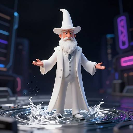 Cyberpunk Wizard in Neon Nightclub