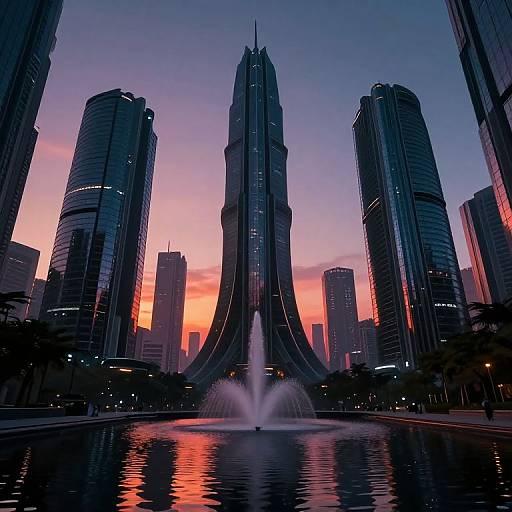 Cyberpunk Obsidian Towers at Sunset