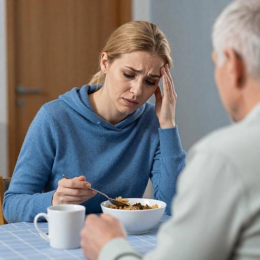 Worried Woman in Cozy Setting