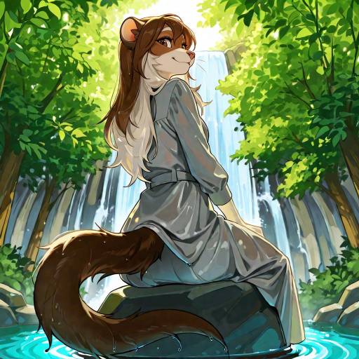 Serene Ferret in Sacred Forest Setting