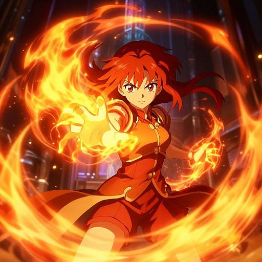Fiery Anime Mage Casting Spells