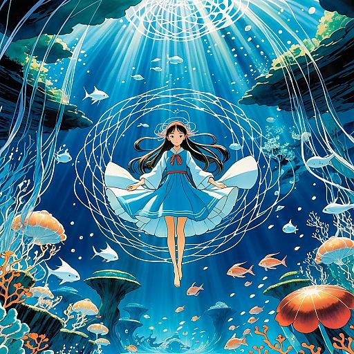 Ethereal Dream Weaver in Miyazaki's Underwater Realm Ethereal Dream Weaver in Miyazaki's Underwater Realm