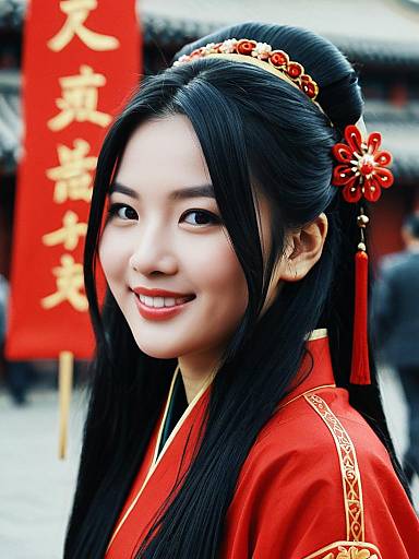 Chinese Woman in Traditional Red Dress