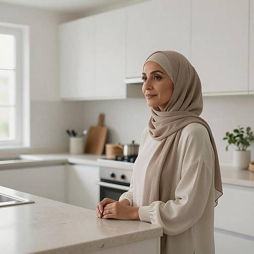 Middle Eastern Woman in Modern Kitchen