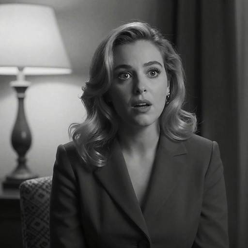Surprised Woman in Elegant Black-and-White