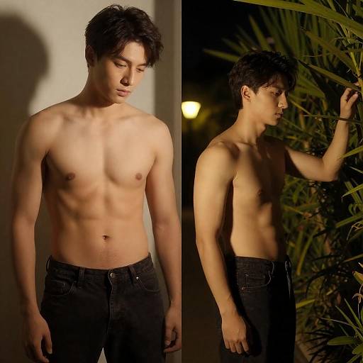 Shirtless Muscular Man Indoors and Outdoors