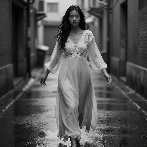 Mysterious Woman in Rainy Alley
