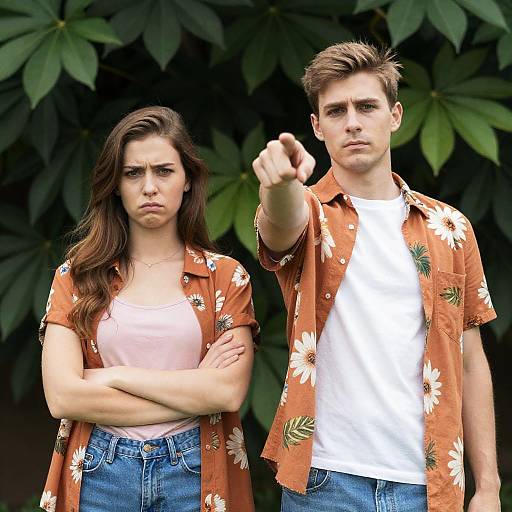 Couple in Tropical Fashion Standoff